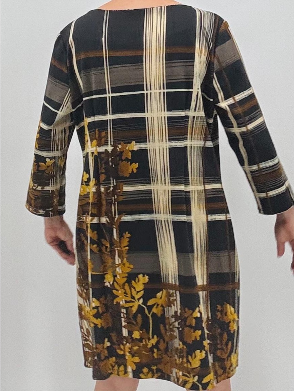 Liz Claiborne Classic Fall Autumn Leaf Print Windowpane Career Work Shift Dress - Picture 4 of 10